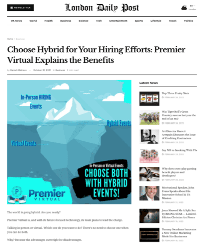 Premier Virtual - London Daily Post article on how to choose hybrid for your hiring efforts.
